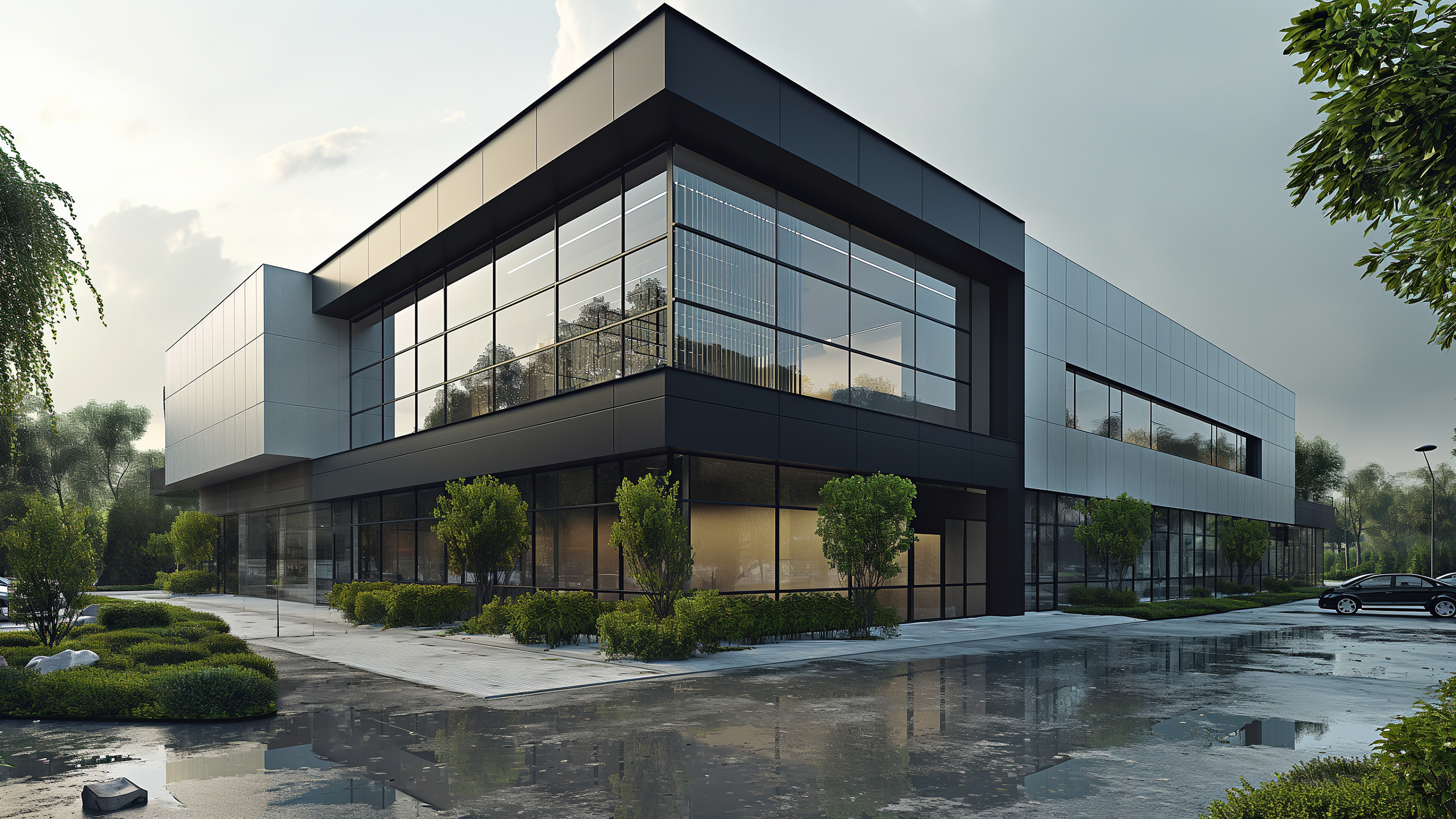 Novarch Architecture Industrial showroom building with modern exterior 2K